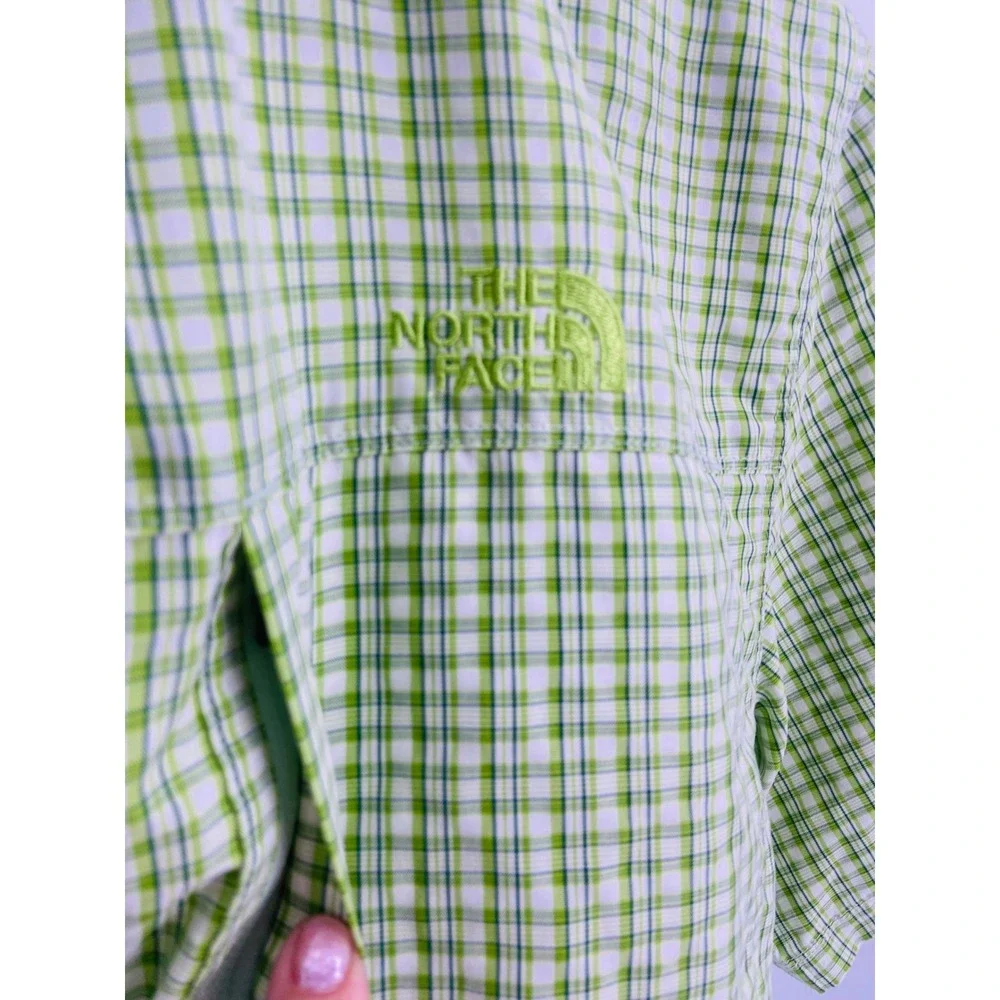 The North Face Mens Green Plaid Short‎ Sleeve Button Down Hiking Shirt Size L